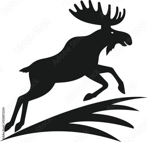 Moose running up a steep hill vector silhouette