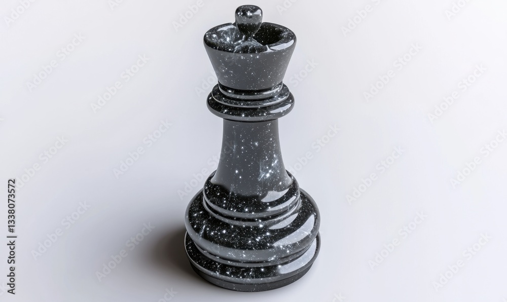 Fototapeta premium Black galaxy chess queen on white background, strategy concept