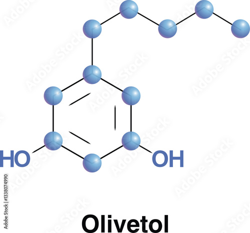 Olivetol is an organic compound with the formula the two hydroxyl and the pentyl groups  photo