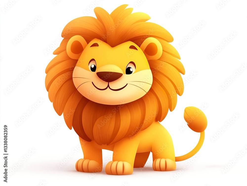 A stylized cartoon lion with a soft, round body and a cheerful expression, its golden fur standing out against a crisp white background, vector illustration. A stylized cartoon lion with a soft, round body and a cheerful expression, its golden fur standing out against a crisp white background, vector illustration.