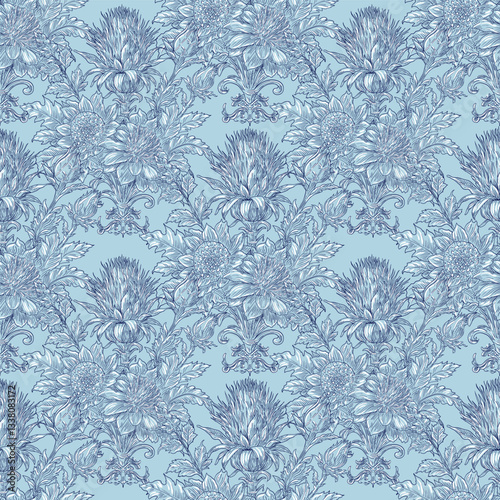 Burdock Floral Seamless Pattern: Elegant Vector Illustration for Fabrics, Wallpapers, and Packaging Design
