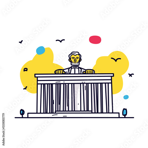 Simple minimalist drawing of Lincoln Memorial. Lincoln Memorial illustration in an doodle inca cartoon style