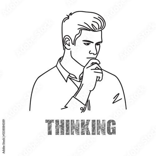 man thinking one line art vector sketch illustration expressing brainstorming self reflection and problem solving
