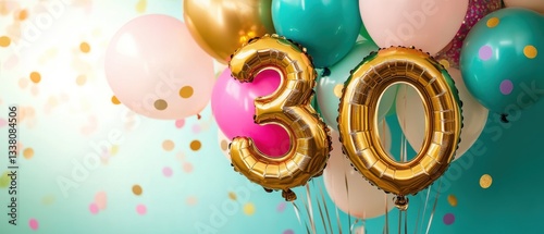 30th birthday celebration with colorful balloons, festive decorations, party atmosphere, joyful moments, anniversaries, vibrant party themes, fun gatherings.