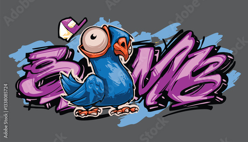BOMB A vibrant and detailed graffiti-style illustration featuring a cool street art character wearing a snapback, hoodie, and sunglasses. The bold colors and urban aesthetic make this vector artwork p