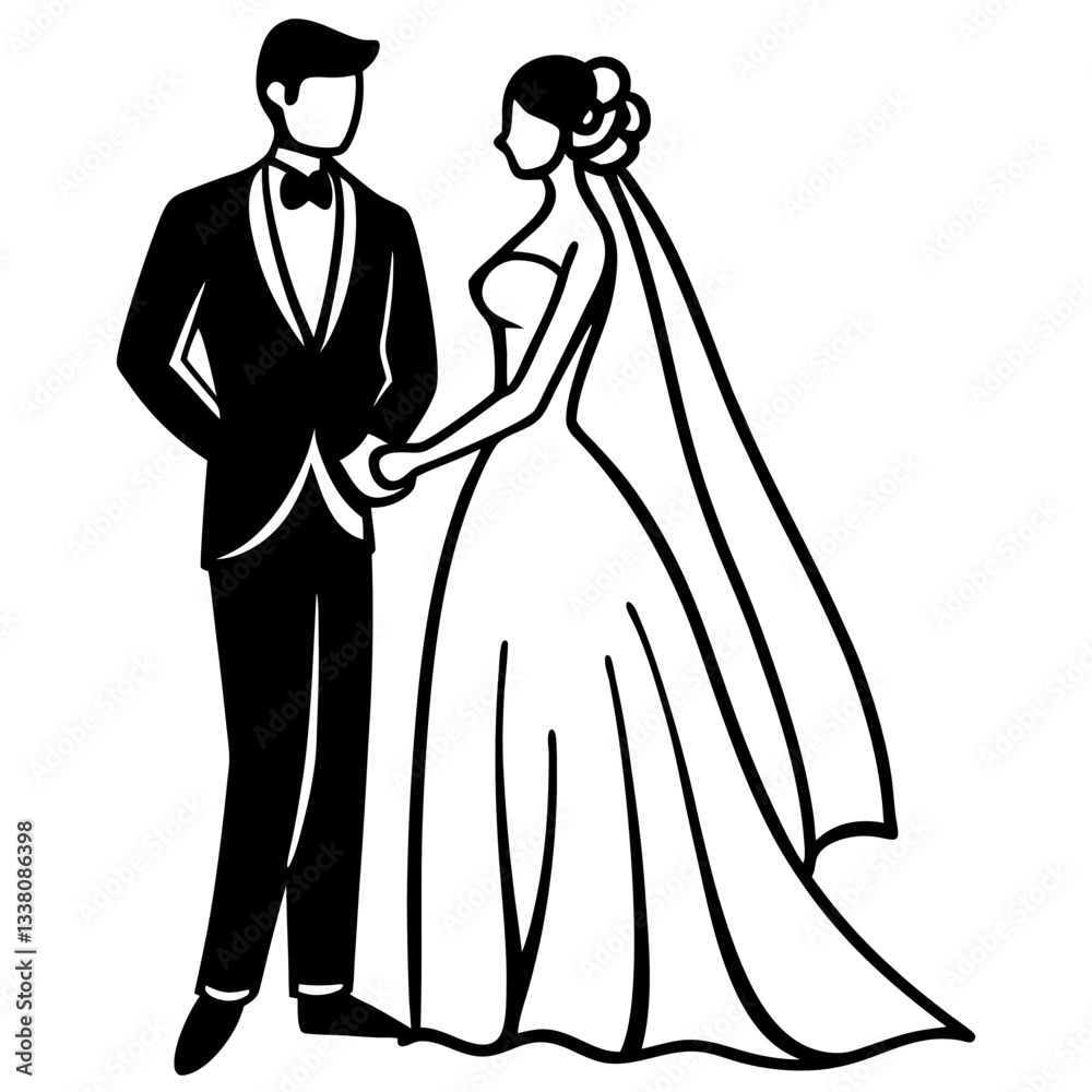Silhouette of a simple wedding couple standing together, symbolizing love and unity Silhouette of a simple wedding couple standing together, symbolizing love and unity