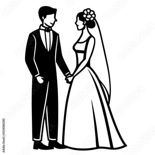 Silhouette of a simple wedding couple standing together, symbolizing love and unity 