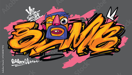 BOMB A vibrant and detailed graffiti-style illustration featuring a cool street art character wearing a snapback, hoodie, and sunglasses. The bold colors and urban aesthetic make this vector artwork p