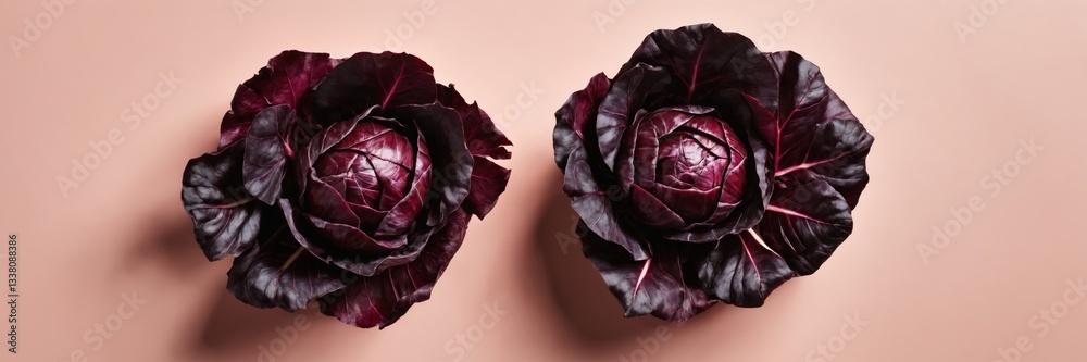 Obraz premium Two radicchio heads on beige background