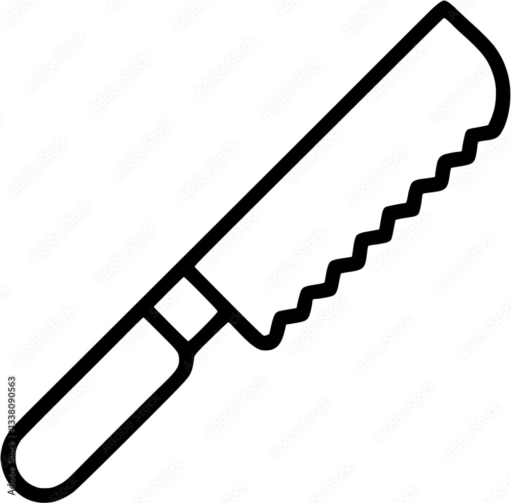 Bread knife in outline icon style, Cooking Tools and Utensils theme.