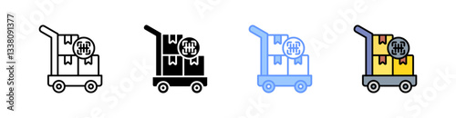 Trolley Multi Style Icon Set Vector 