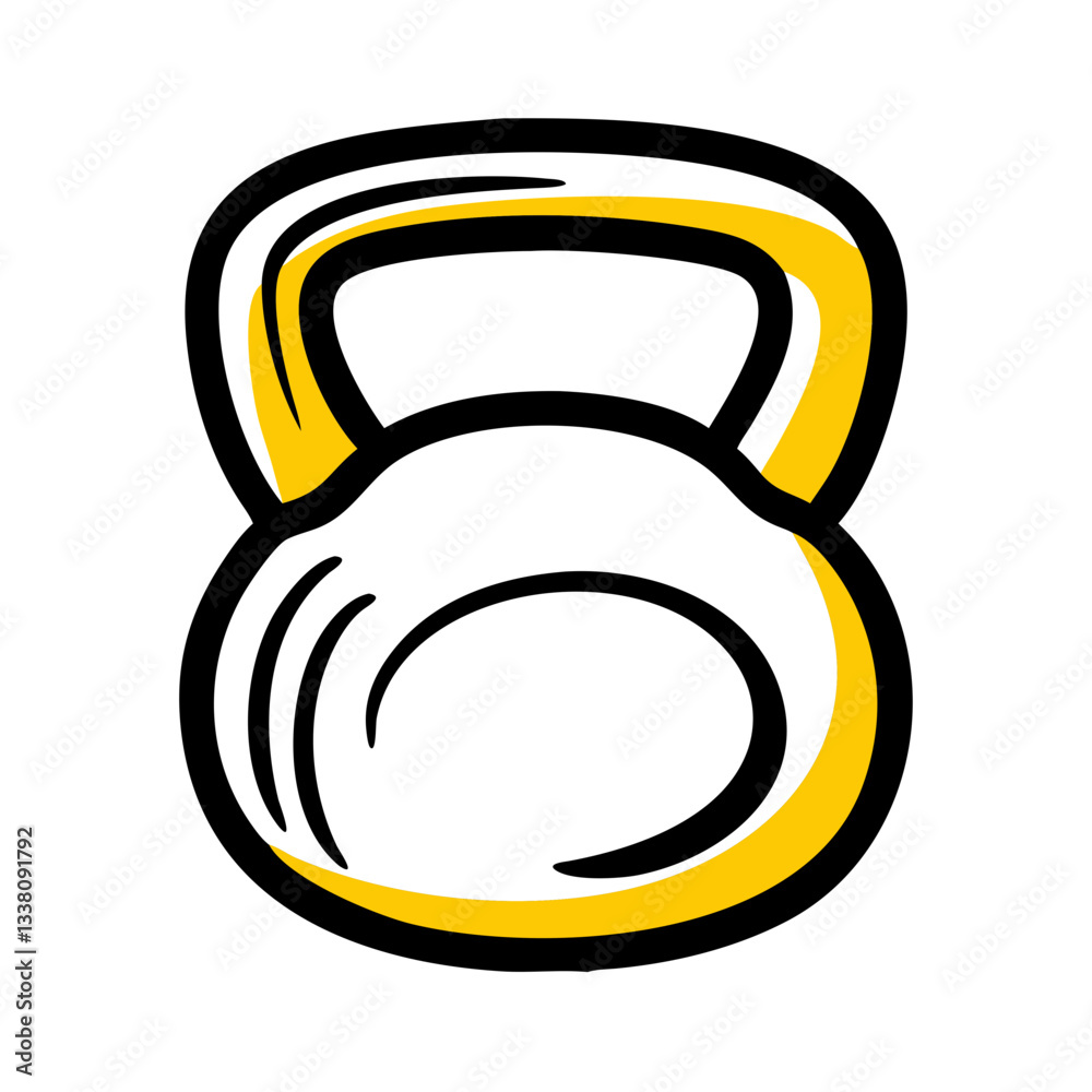 Hand-drawn kettlebell icon in yellow and black Hand-drawn kettlebell icon in yellow and black