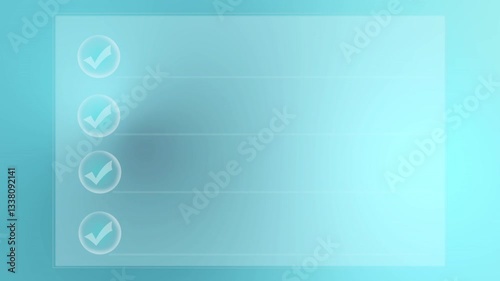 Animation infographic of Minimalist blue gradient on UI design with futuristic transparent check mark background.