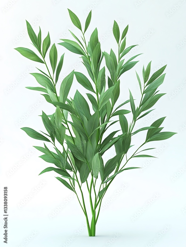 Obraz premium Green plant growing with lush leaves on white background