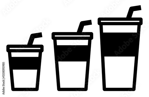SMLのドリンクカップのシンプルなモノクロのアイコン