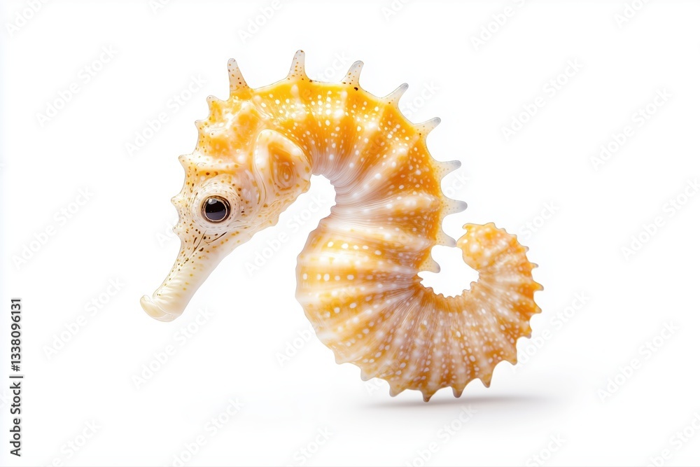 Obraz premium Yellow and white seahorse isolated on white background. Marine animal portrait. Ocean wildlife conservation