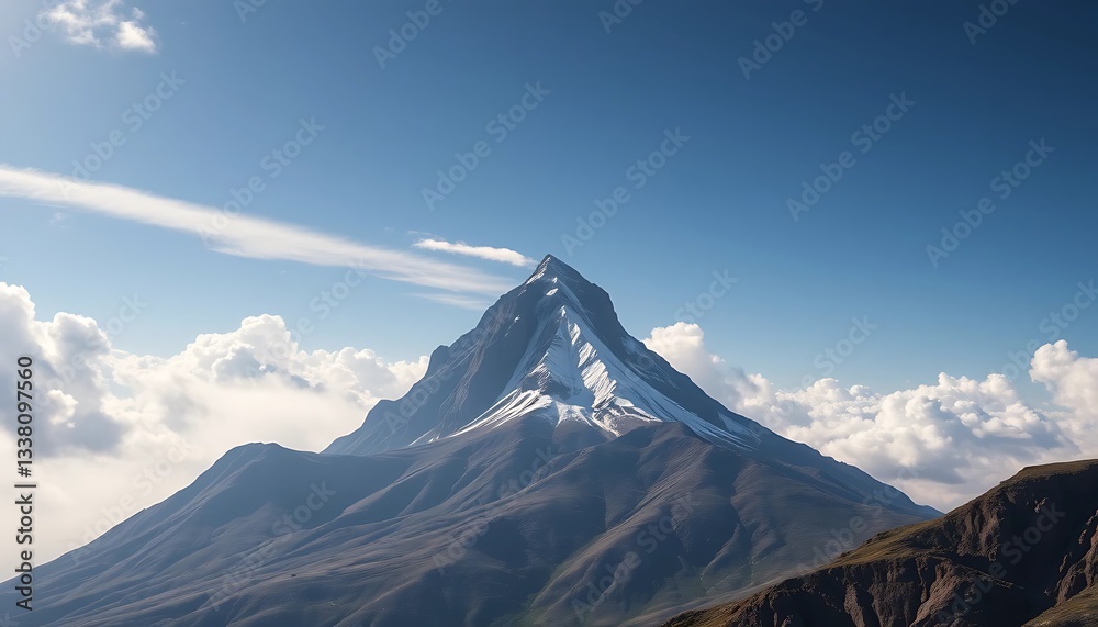 Fototapeta premium A majestic mountain dominates the expansive blue sky with clouds