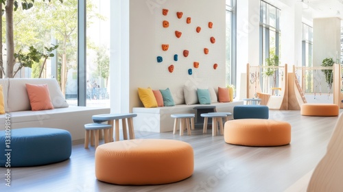 Bright, modern play area with comfortable seating