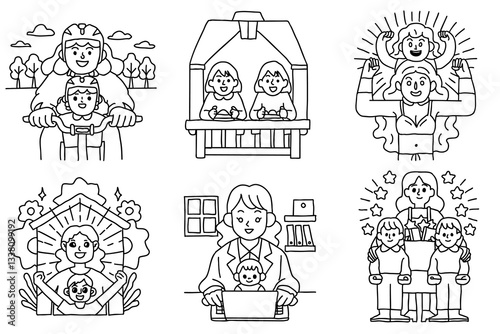 Celebrate mother day with joyful illustrations of family activities, love, and togetherness, showcasing special moments