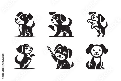 Set of cartoon style Dog Silhouette icon , isolated on a white background
