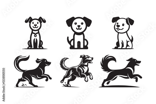 Set of cartoon style Dog Silhouette icon , isolated on a white background