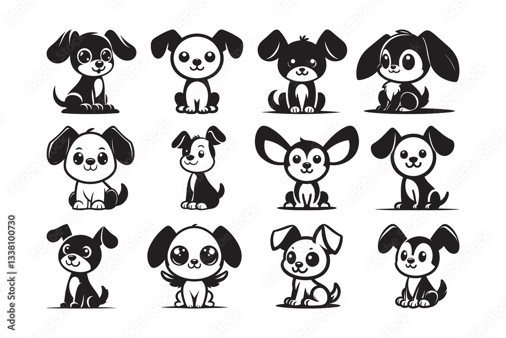 Fototapeta premium Set of cartoon style Dog Silhouette icon , isolated on a white background