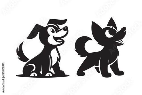 Set of cartoon style Dog Silhouette icon , isolated on a white background