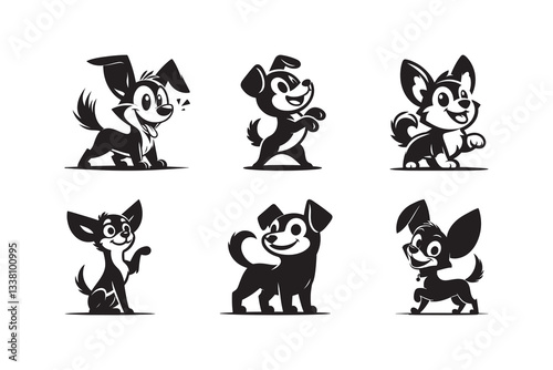 Set of cartoon style Dog Silhouette icon , isolated on a white background