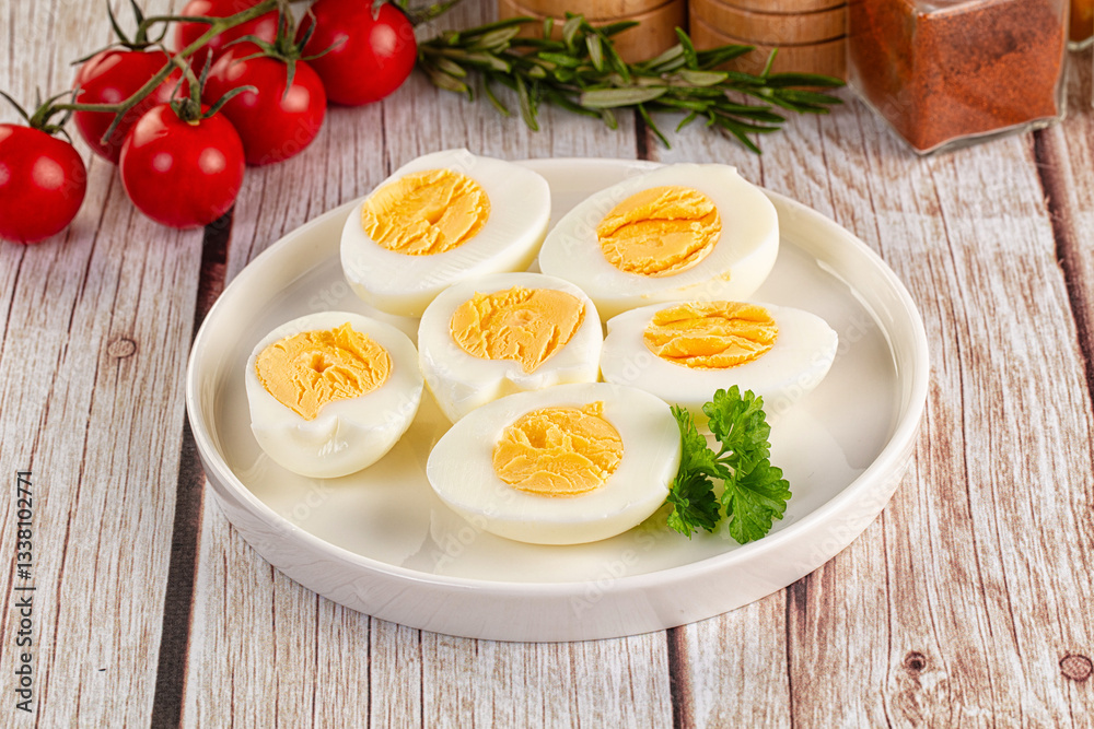 Boiled chicken eggs with bright yolk Boiled chicken eggs with bright yolk