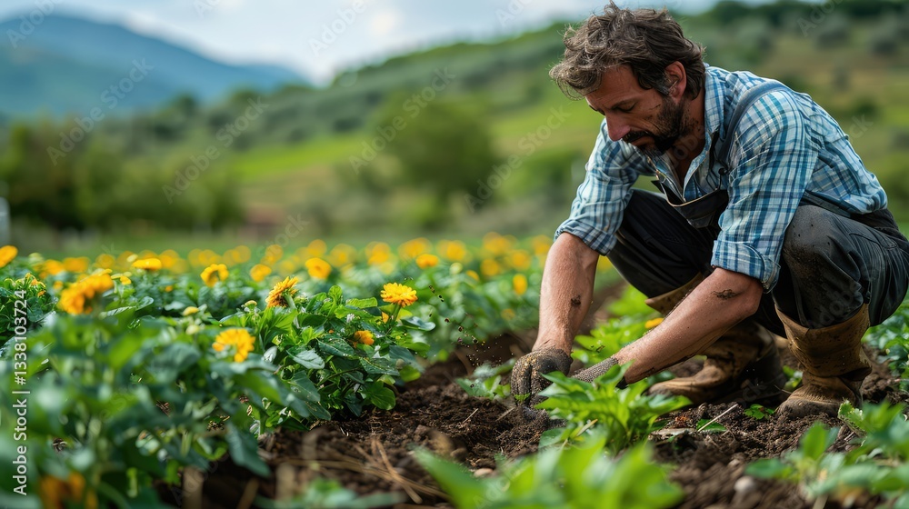 farmer working in flower field farmer working in flower field