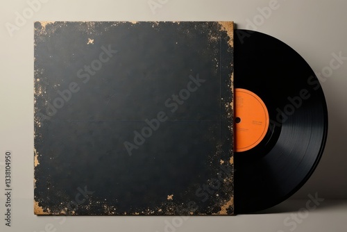 Vintage vinyl record sleeve mockup Black, scratched cardboard texture , distressed, graphic