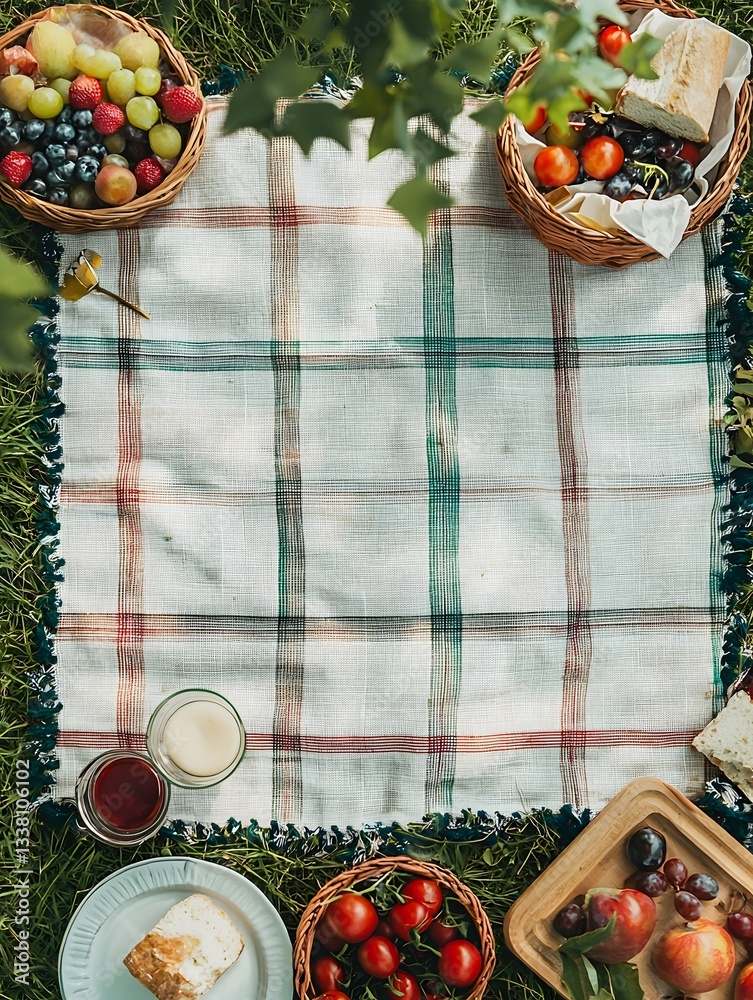 Fototapeta premium Stylish picnic blanket template perfect for summer events, like a canvas for outdoor splendor.