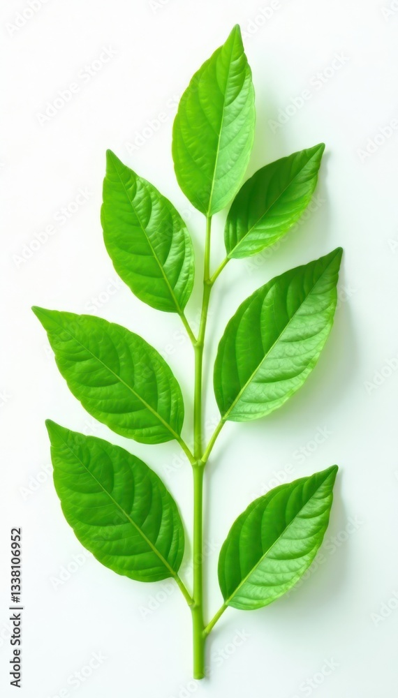 Fototapeta premium Fresh green leaves, cut-out, floating on white, foliage, spring