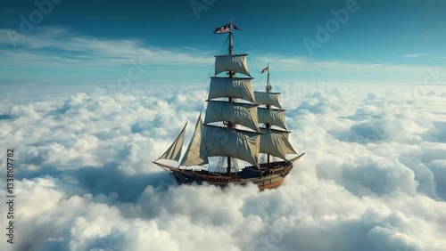 sailing ship on blue sky