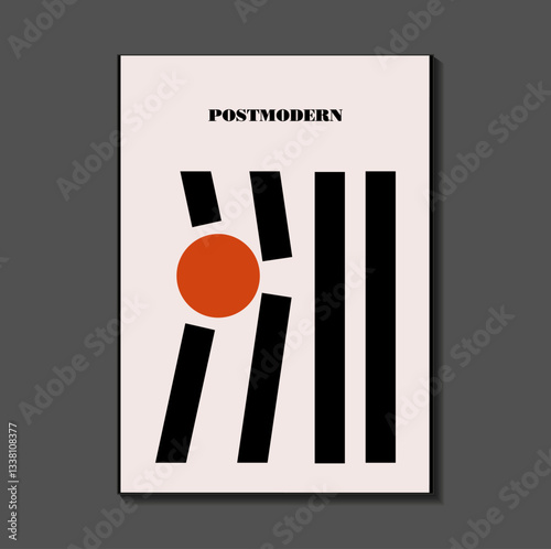 Poster inspired postmodern of vector abstract dynamic symbols with bold geometric shapes, useful for web background, poster art design, magazine front page, hi-tech print, cover artwork.