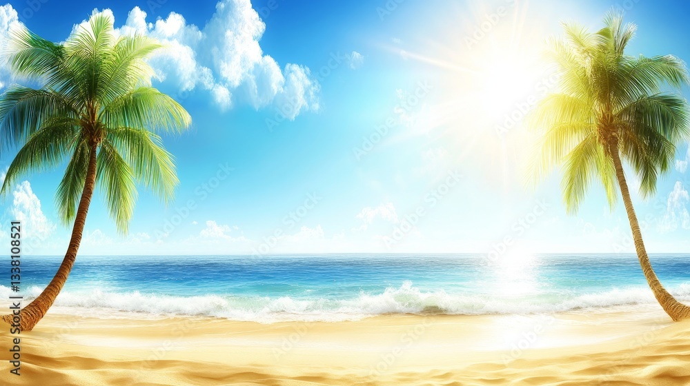 Fototapeta premium Tropical beach scene with palm trees