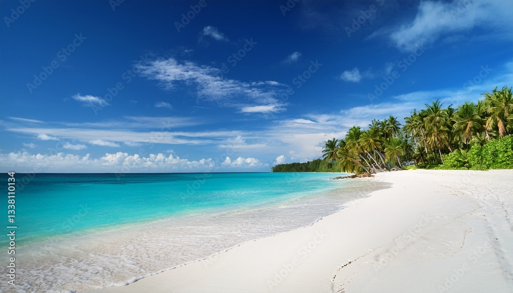 tropical paradise beach with white sand and blue sky tropical paradise beach with white sand and blue sky