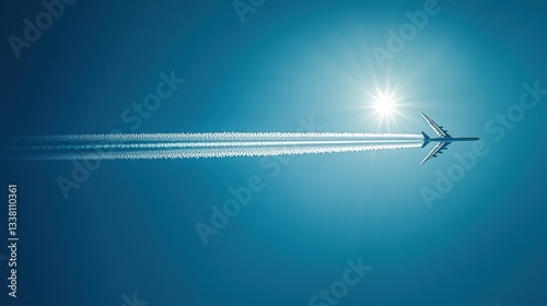 Airplane flying through clear blue sky.