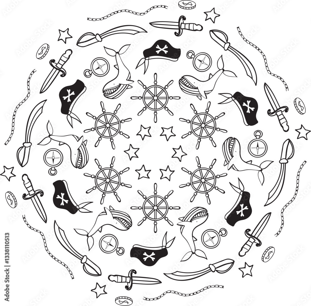 Obraz premium Sea-Themed Mandala in doodle style in vector