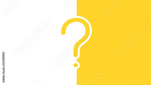 A question mark icon centered on a split yellow and white background