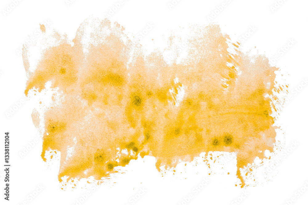 Fototapeta premium Bright yellow watercolor or ink stain with watercolor marks on transparent background.