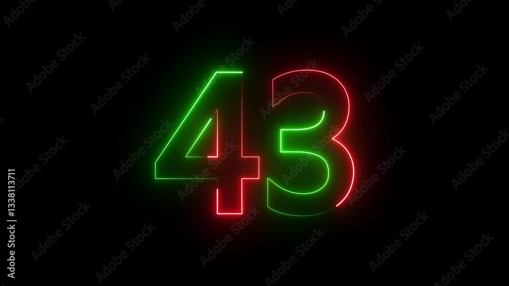 A striking neon 43 text icon glows with bright, electric colors, smoothly animating with a pulsating effect, creating a bold, modern, and dynamic visual impact. A striking neon 43 text icon glows with bright, electric colors, smoothly animating with a pulsating effect, creating a bold, modern, and dynamic visual impact.