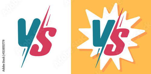 Vs comic logo icon vector modern graphic set, versus v s letters for fight battle game cartoon flat logotype sign symbol red blue yellow image, compare sport competition challenge letters