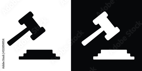 Vector judge gavel icon. Silhouette, black, judicial hammer icon. Vector illustration. 