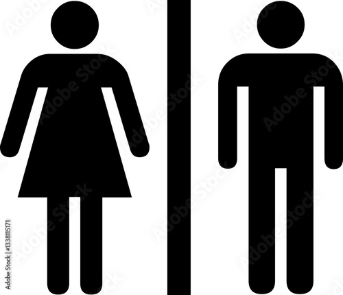 Restroom door pictograms. Woman and man public toilet image signs, female and male hygiene washrooms symbols, black ladies and gentlemen wc restroom ui