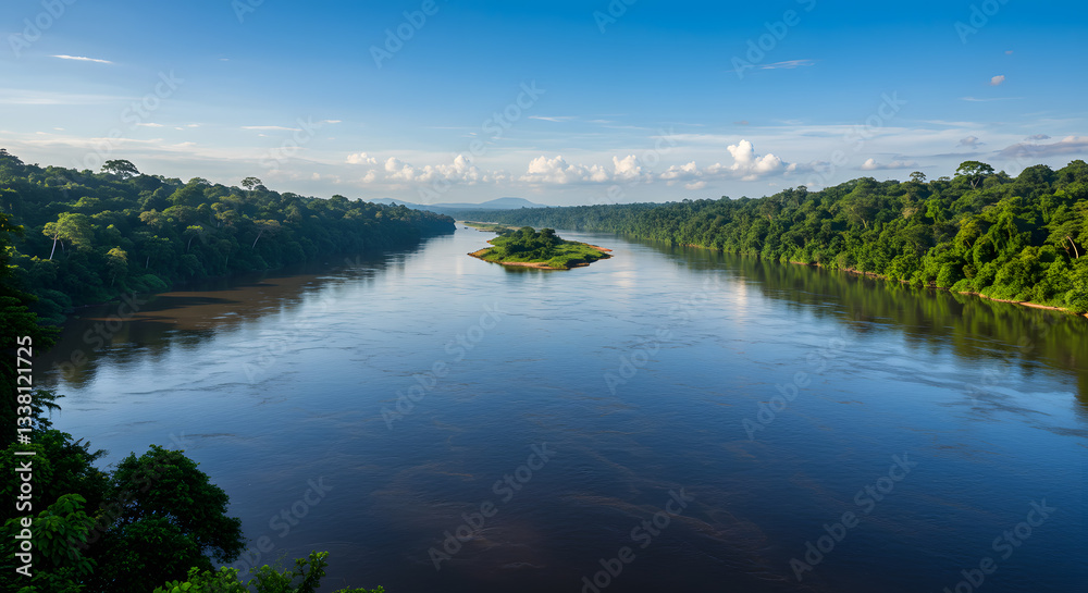 Fototapeta premium Amazon River Flows Through Lush Green Rainforest Landscape Scenery