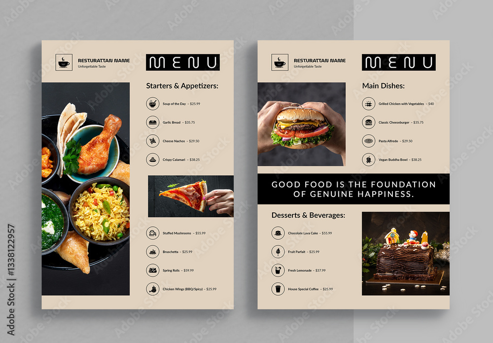 Modern Food Menu Template Layout Stock Template | Adobe Stock