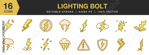 Lighting Bolt flat color icon set. Includes flash, thunder, power, bolt, lightning, and More. Flat color icons vector collection.