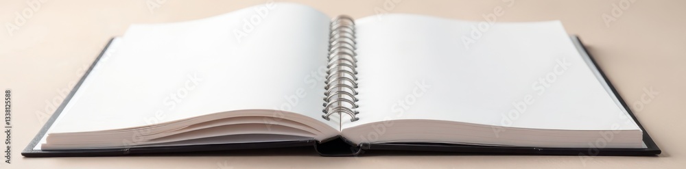 Blank spiral notebook, open to empty pages, light background, background, close up, planner Blank spiral notebook, open to empty pages, light background, background, close up, planner