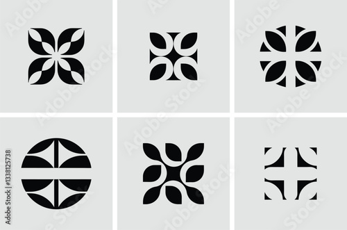 Geometric Pattern Collection: A collection of six geometrically designed shapes offers a modern aesthetic with clean lines and symmetry, perfect for various design purposes.